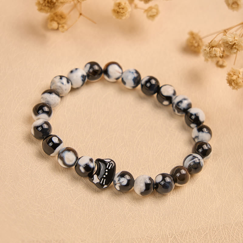 Bracelet de confiance en agate de feu chat noir et blanc Buddha Stones - image 2