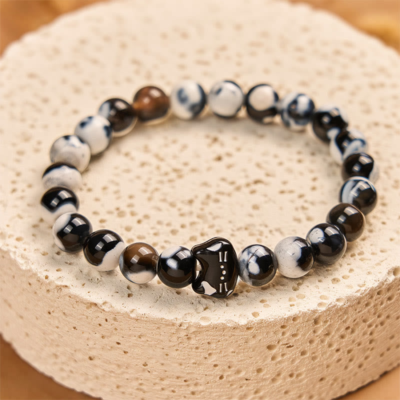 Bracelet de confiance en agate de feu chat noir et blanc Buddha Stones - image 3