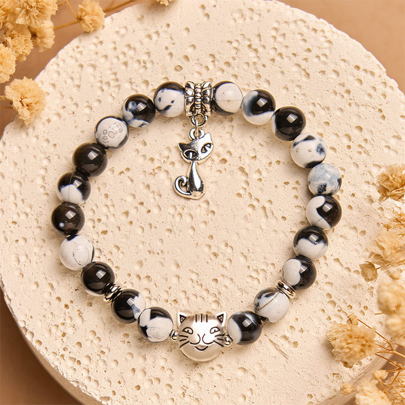 Bracelet d'amour en perles d'agate de feu chat noir et blanc Buddha Stones - image 2