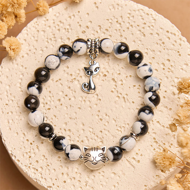Bracelet d'amour en perles d'agate de feu chat noir et blanc Buddha Stones - image 2