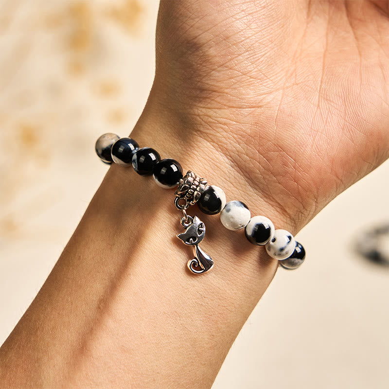 Bracelet d'amour en perles d'agate de feu chat noir et blanc Buddha Stones - image 5