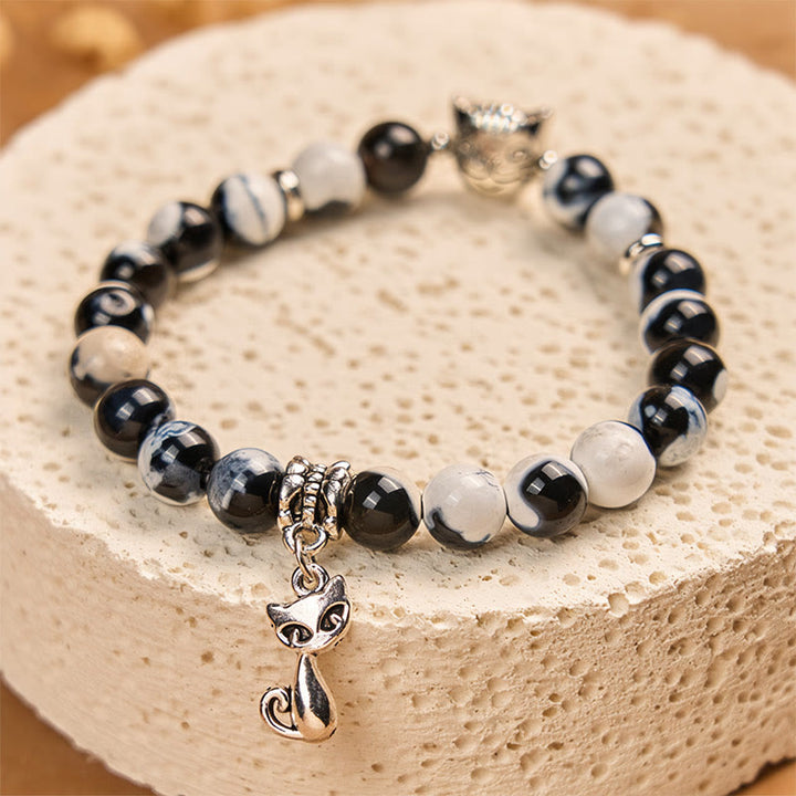 Bracelet d'amour en perles d'agate de feu chat noir et blanc Buddha Stones - image 3