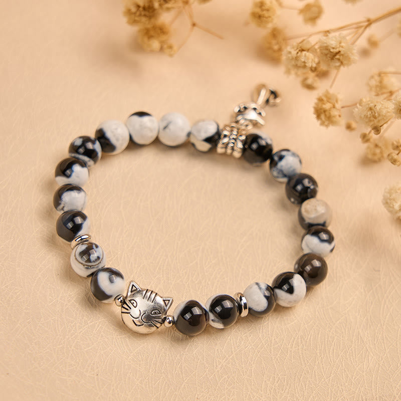 Bracelet d'amour en perles d'agate de feu chat noir et blanc Buddha Stones - image 4