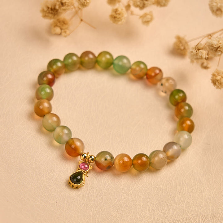 Bracelet courage en argent Buddha Stones 925 avec tourmaline et agate paon naturelle - image 2
