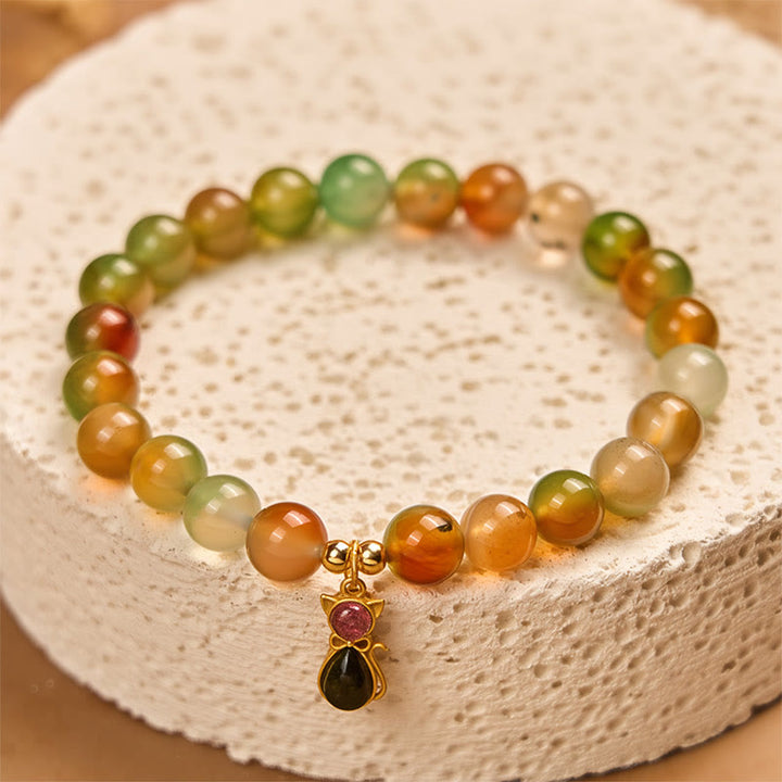 Bracelet courage en argent Buddha Stones 925 avec tourmaline et agate paon naturelle - image 1