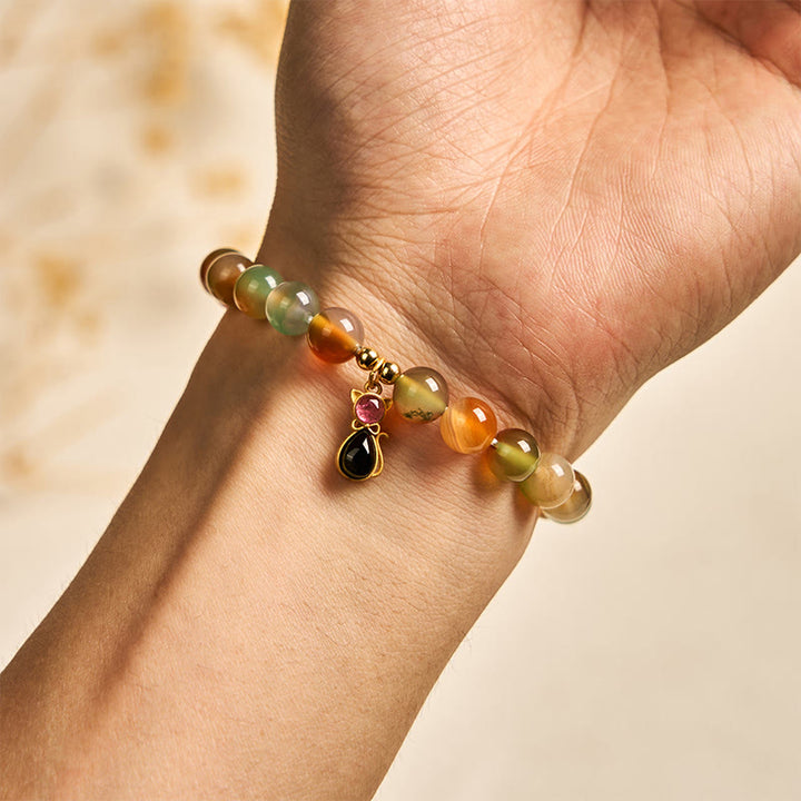 Bracelet courage en argent Buddha Stones 925 avec tourmaline et agate paon naturelle - image 3