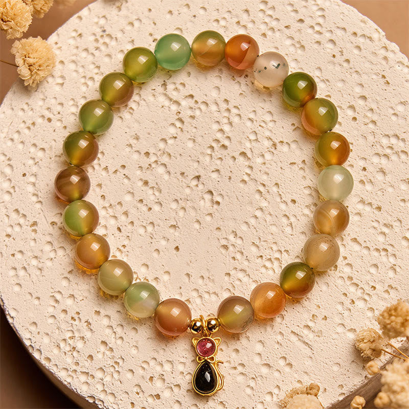 Bracelet courage en argent Buddha Stones 925 avec tourmaline et agate paon naturelle - Agate Paon (tour de poignet 15-16 cm) - image 1