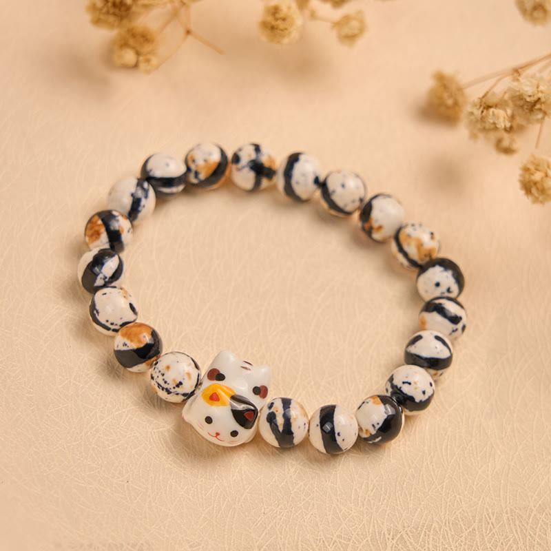 Bracelet de force en pierre naturelle et céramique avec tête de chaton en forme de Buddha Stones Calico - image 3