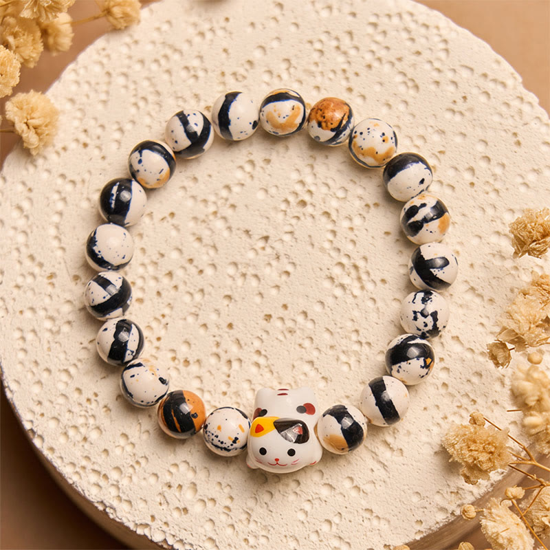 Bracelet de force en pierre naturelle et céramique avec tête de chaton en forme de Buddha Stones Calico - image 2