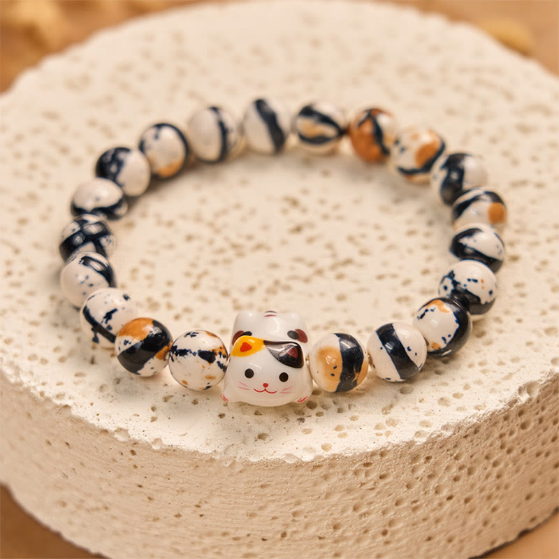 Bracelet de force en pierre naturelle et céramique avec tête de chaton en forme de Buddha Stones Calico - image 2