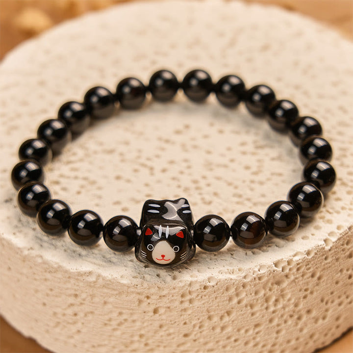 Bracelet de soutien pour chaton en céramique et onyx noir naturel avec Buddha Stones - image 2