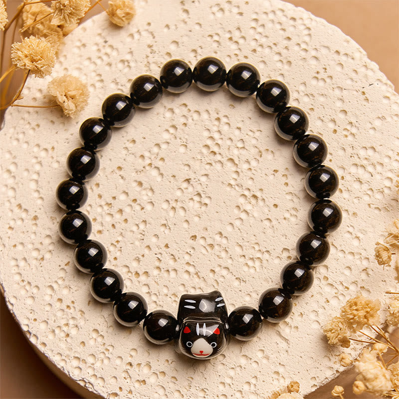 Bracelet de soutien pour chaton en céramique et onyx noir naturel avec Buddha Stones - image 1