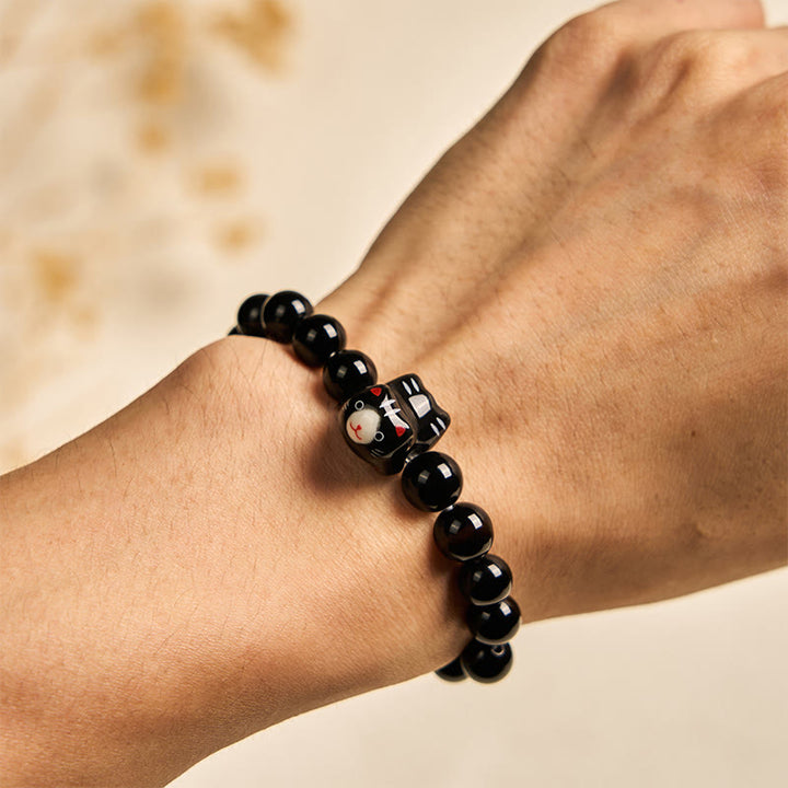 Bracelet de soutien pour chaton en céramique et onyx noir naturel avec Buddha Stones - image 4