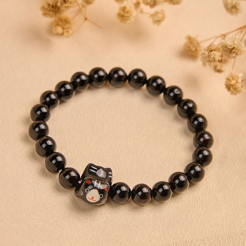 Bracelet de soutien pour chaton en céramique et onyx noir naturel avec Buddha Stones - image 3