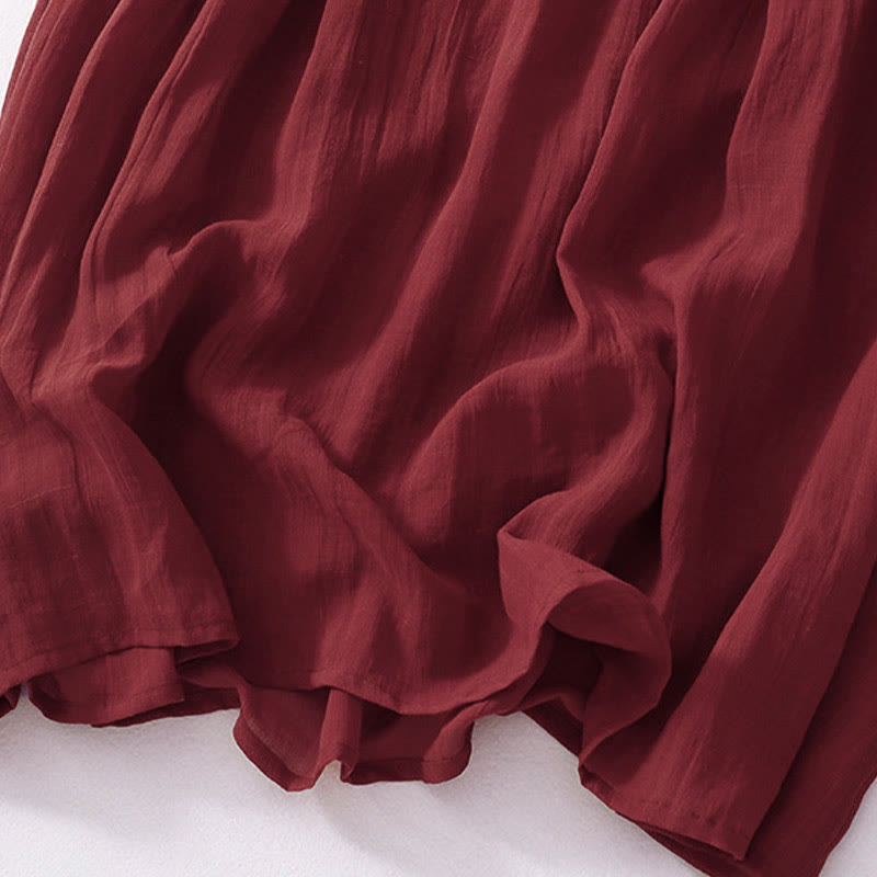 Robe midi en coton à manches courtes et broderies de Buddha Stones de couleur unie - image 27