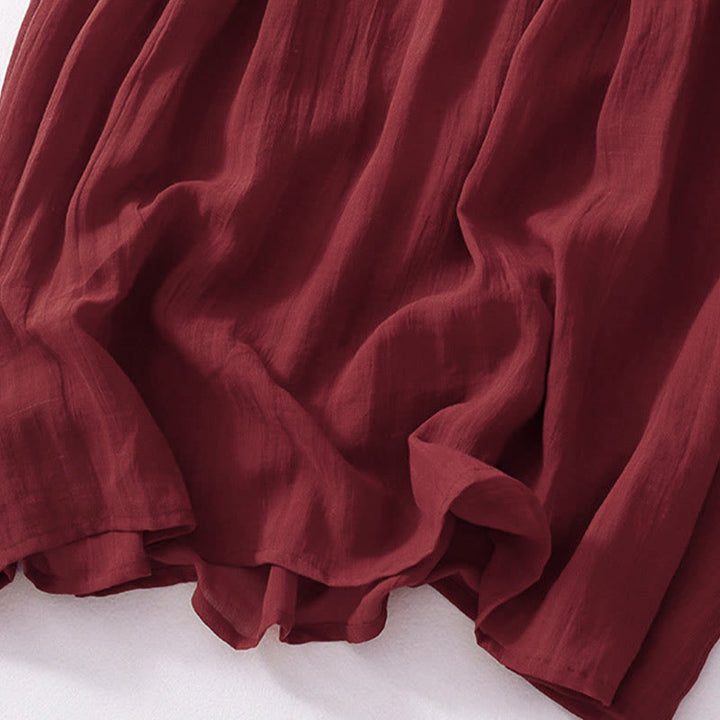 Robe midi en coton à manches courtes et broderies de Buddha Stones de couleur unie - image 27