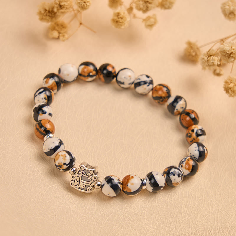 Bracelet en argent sterling 925 avec perles en pierre de chat Calico de Buddha Stones - image 2