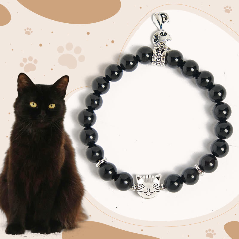 Bracelet de soutien pour chaton en onyx noir naturel avec Buddha Stones - Chat noir (tour de poignet 15-16 cm) - image 1