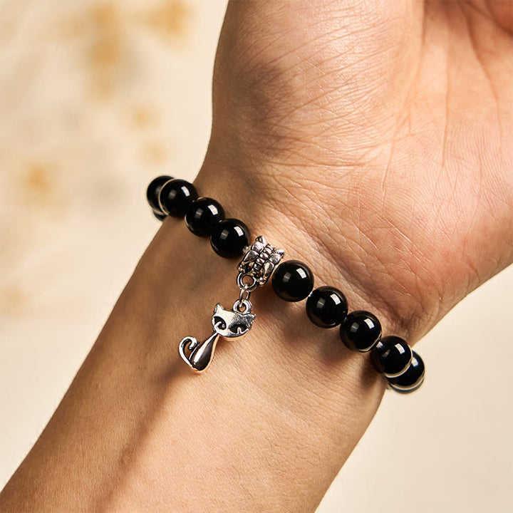 Bracelet de soutien pour chaton en onyx noir naturel avec Buddha Stones - image 4