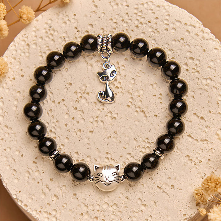 Bracelet de soutien pour chaton en onyx noir naturel avec Buddha Stones - image 2