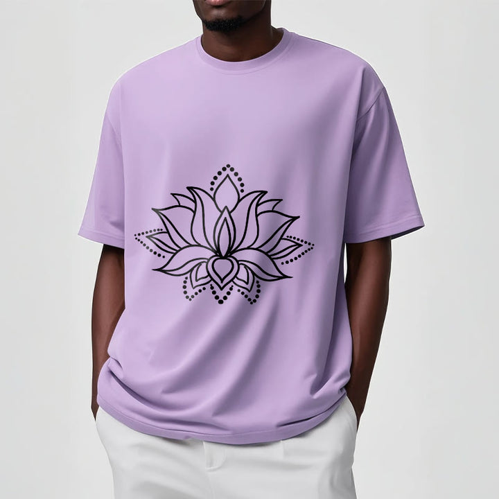 T-shirt en coton à motif simple avec Buddha Stones et fleur de lotus - image 18