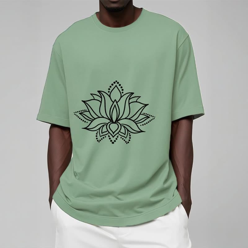 T-shirt en coton à motif simple avec Buddha Stones et fleur de lotus - image 16
