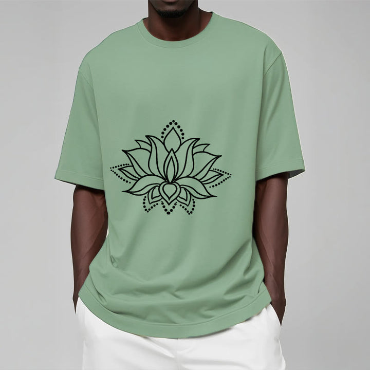 T-shirt en coton à motif simple avec Buddha Stones et fleur de lotus - image 16