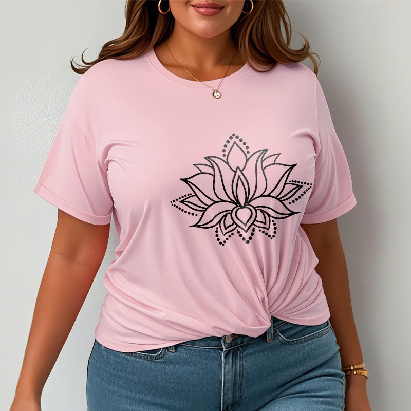 T-shirt en coton à motif simple avec Buddha Stones et fleur de lotus - image 14