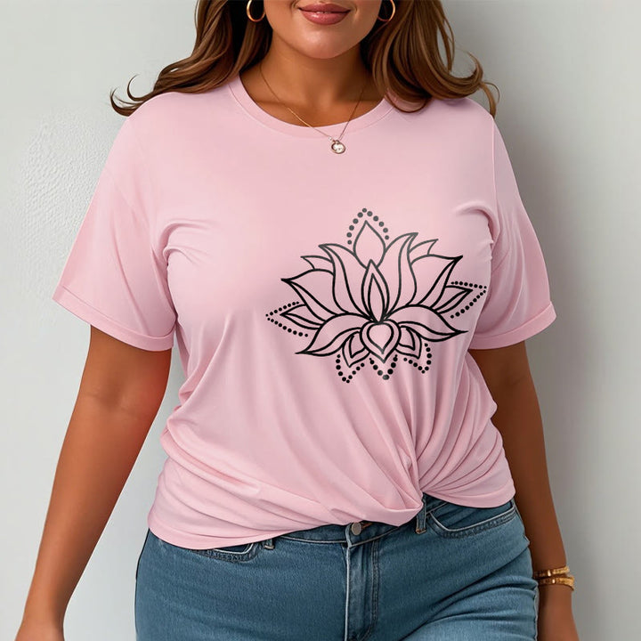 T-shirt en coton à motif simple avec Buddha Stones et fleur de lotus - image 14