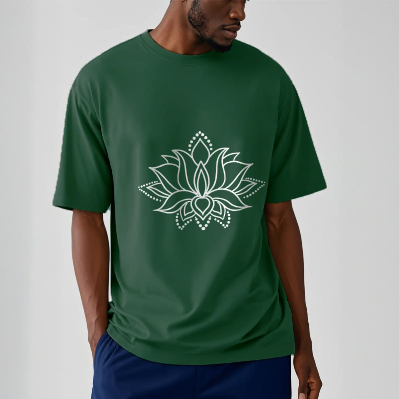 T-shirt en coton à motif simple avec Buddha Stones et fleur de lotus - image 2