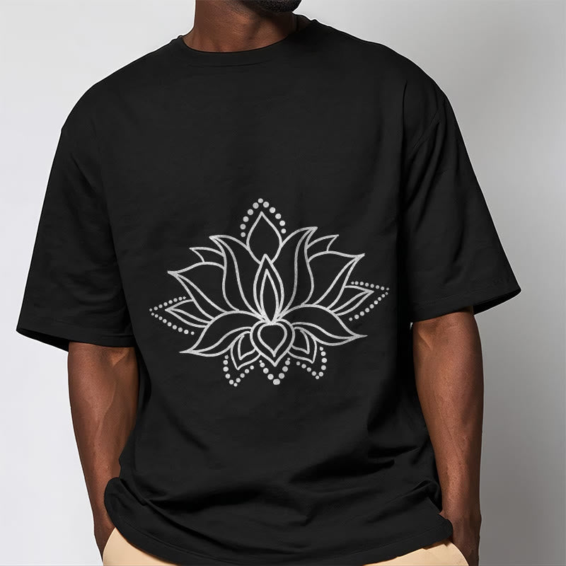 T-shirt en coton à motif simple avec Buddha Stones et fleur de lotus - image 5