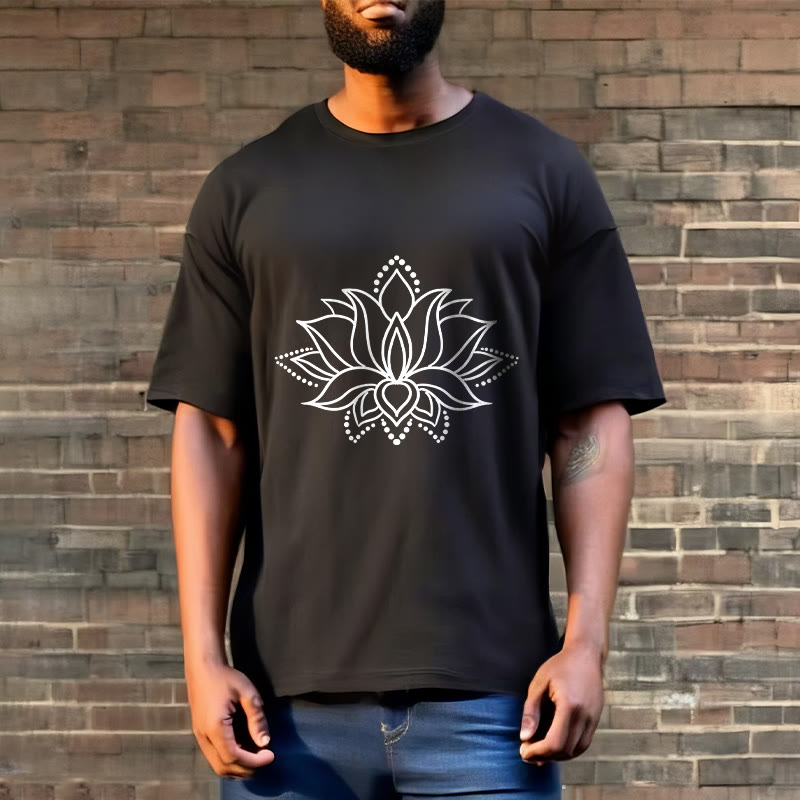 T-shirt en coton à motif simple avec Buddha Stones et fleur de lotus - image 6