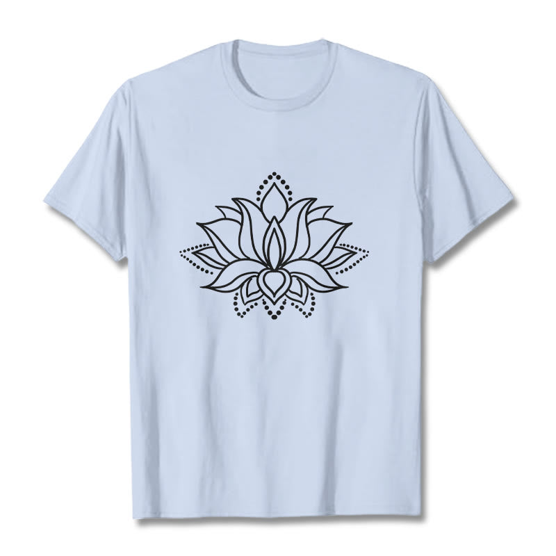 T-shirt en coton à motif simple avec Buddha Stones et fleur de lotus - Cyan clair - 2XL - image 19
