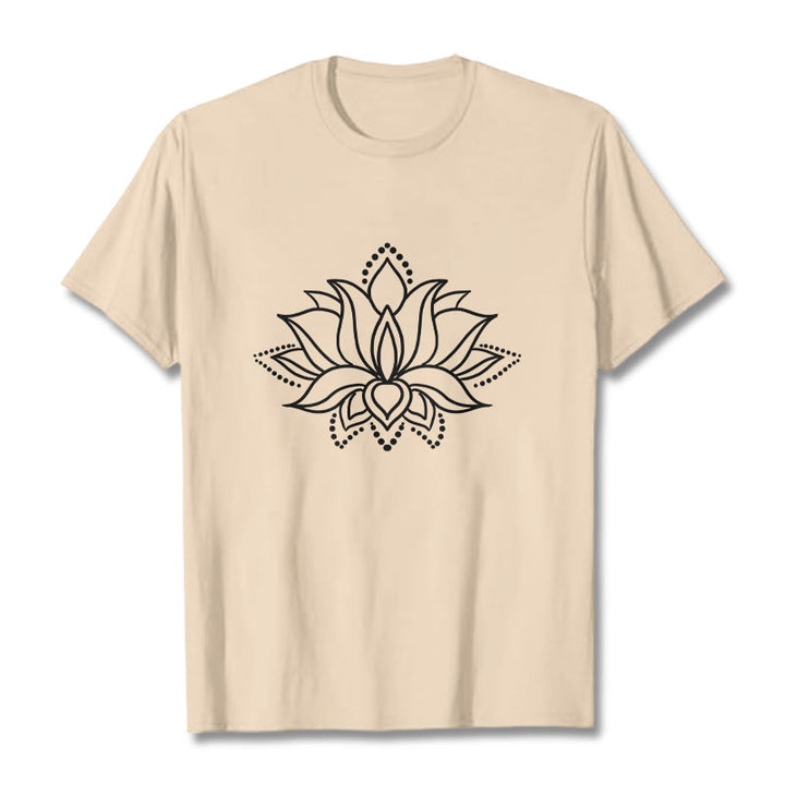 T-shirt en coton à motif simple avec Buddha Stones et fleur de lotus - Bisque - 2XL - image 11