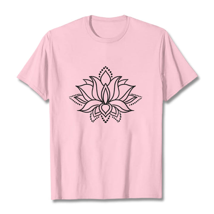 T-shirt en coton à motif simple avec Buddha Stones et fleur de lotus - Rose clair - 2XL - image 13