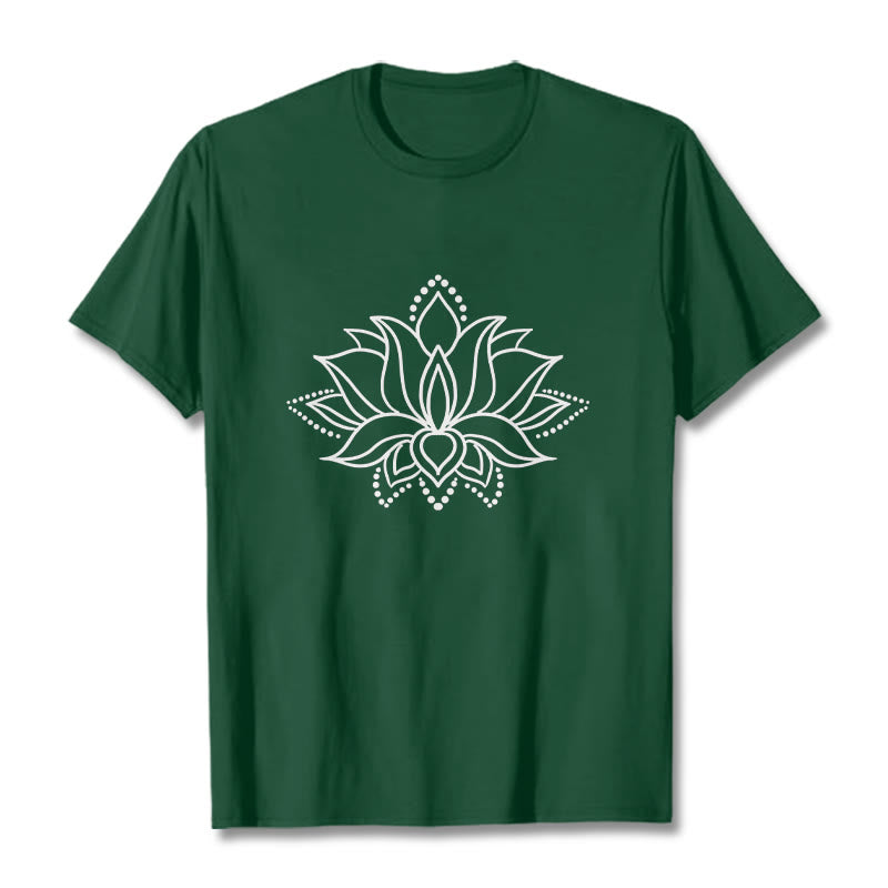 T-shirt en coton à motif simple avec Buddha Stones et fleur de lotus - Forêt Verte - 2XL - image 1