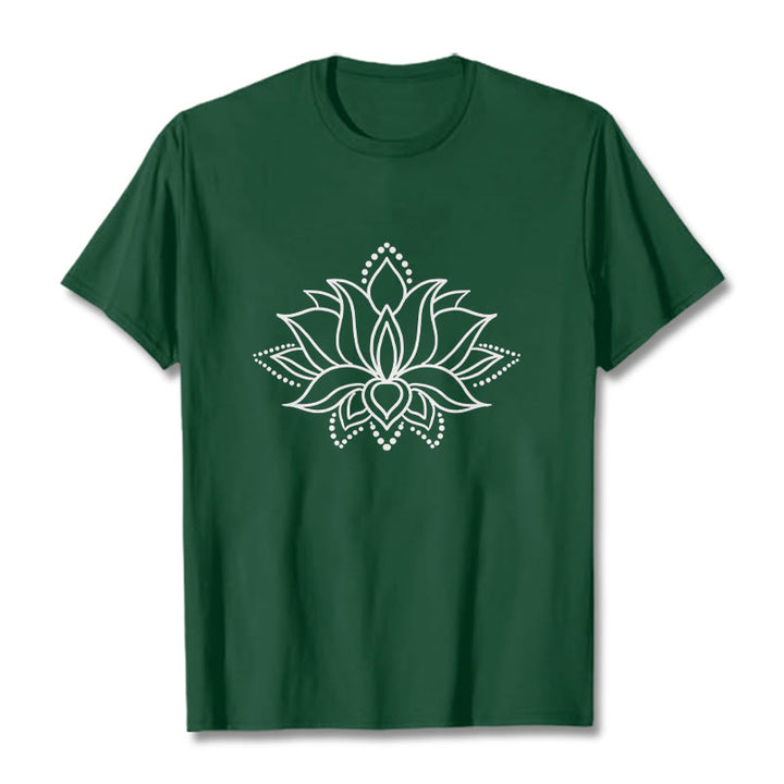 T-shirt en coton à motif simple avec Buddha Stones et fleur de lotus - Forêt Verte - 2XL - image 1