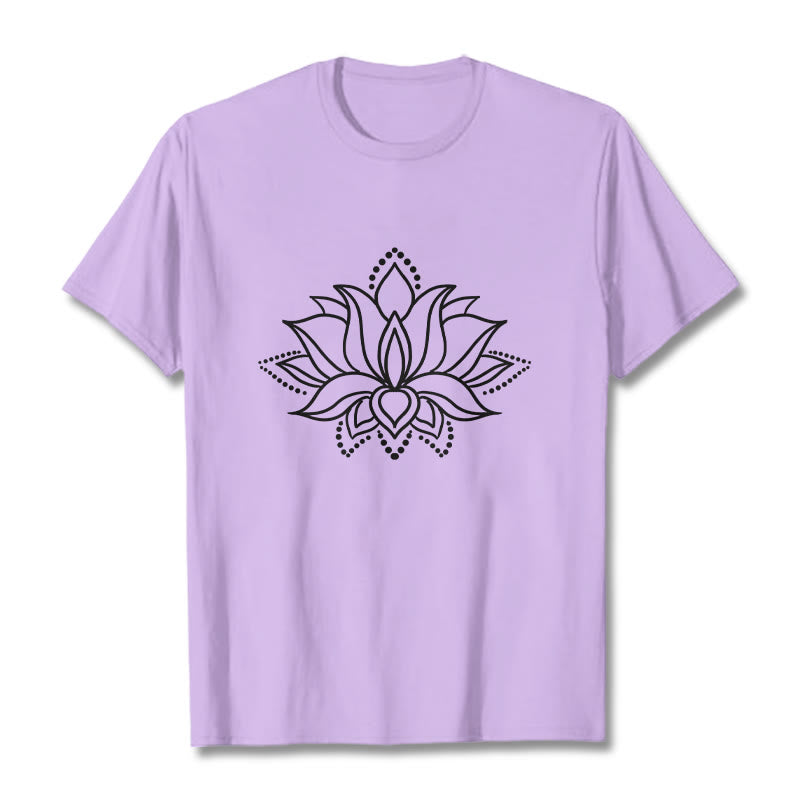T-shirt en coton à motif simple avec Buddha Stones et fleur de lotus - Prune - 2XL - image 17