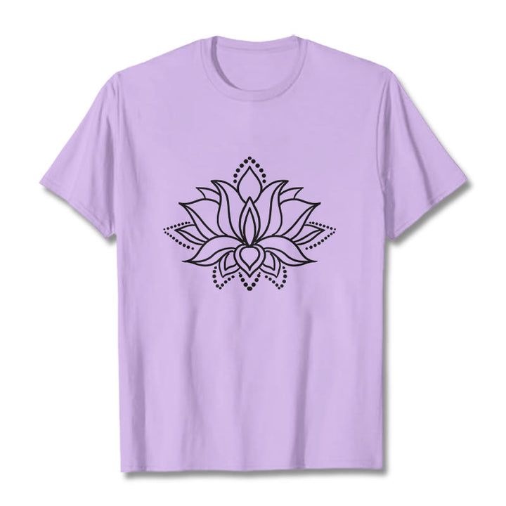 T-shirt en coton à motif simple avec Buddha Stones et fleur de lotus - Prune - 2XL - image 17