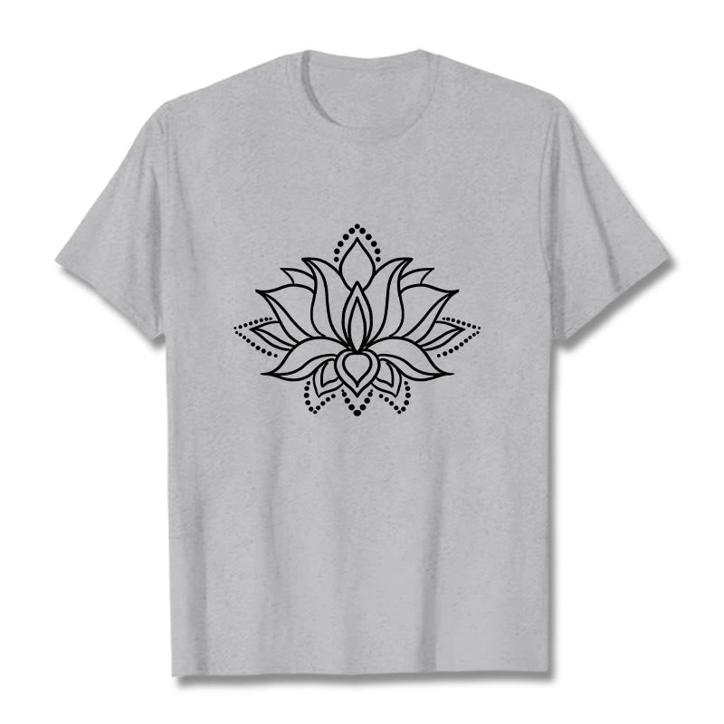 T-shirt en coton à motif simple avec Buddha Stones et fleur de lotus - Gris clair - 2XL - image 20