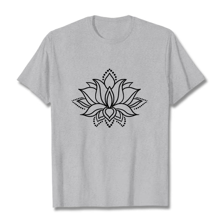T-shirt en coton à motif simple avec Buddha Stones et fleur de lotus - Gris clair - 2XL - image 20