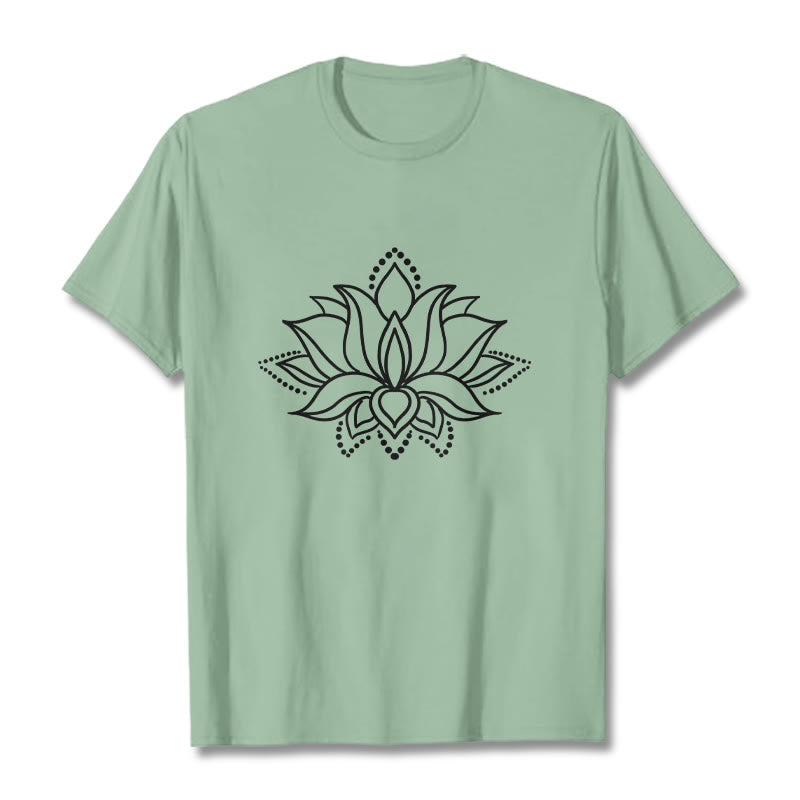 T-shirt en coton à motif simple avec Buddha Stones et fleur de lotus - Vert pâle - 2XL - image 15