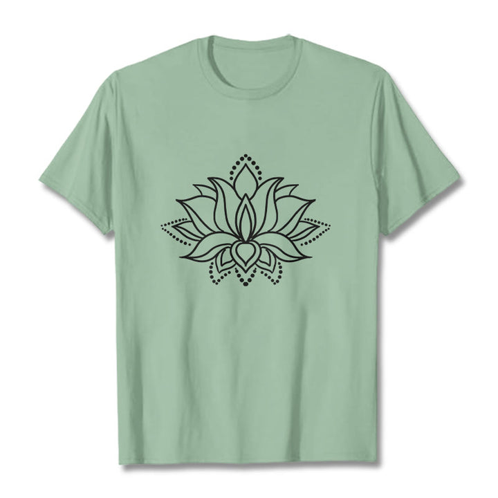 T-shirt en coton à motif simple avec Buddha Stones et fleur de lotus - Vert pâle - 2XL - image 15