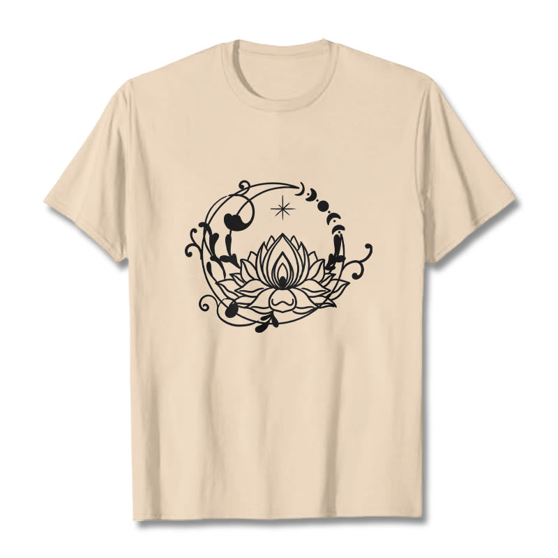 T-shirt en coton à motif de fleurs de lotus et de vignes fluides, motif simple, Buddha Stones - Bisque - 2XL - image 9