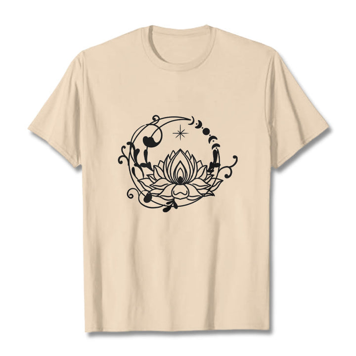 T-shirt en coton à motif de fleurs de lotus et de vignes fluides, motif simple, Buddha Stones - Bisque - 2XL - image 9