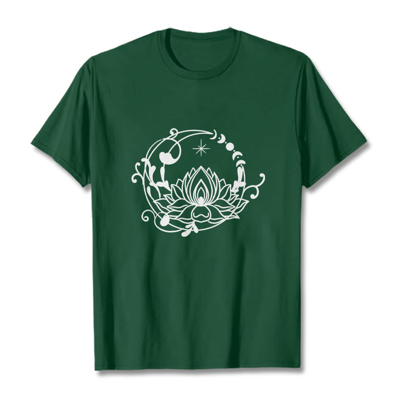 T-shirt en coton à motif de fleurs de lotus et de vignes fluides, motif simple, Buddha Stones - Forêt Verte - 2XL - image 11