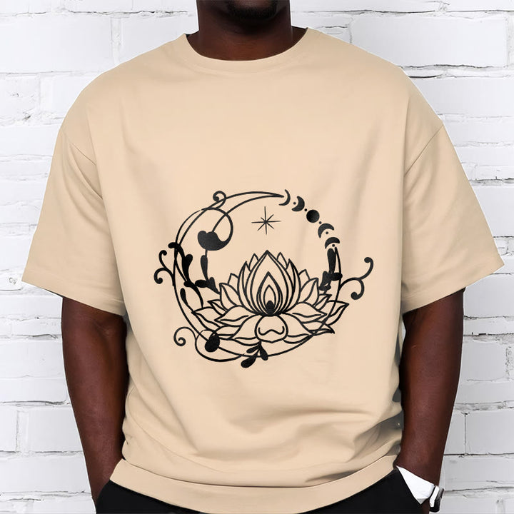T-shirt en coton à motif de fleurs de lotus et de vignes fluides, motif simple, Buddha Stones - image 10