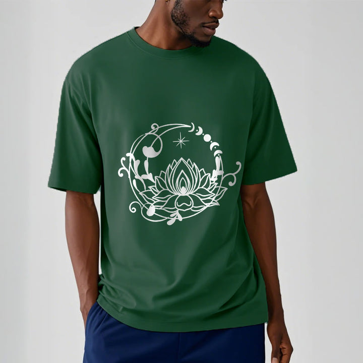 T-shirt en coton à motif de fleurs de lotus et de vignes fluides, motif simple, Buddha Stones - image 12