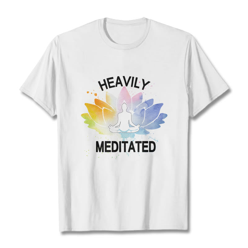 T-shirt en coton avec motif de méditation et de fleurs de lotus colorées représentant des Buddha Stones - Blanc - 2XL - image 6