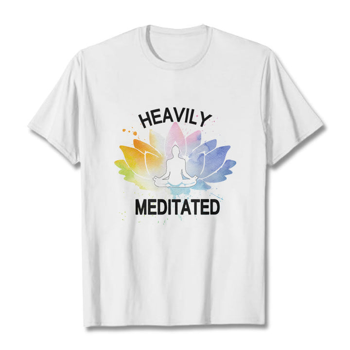 T-shirt en coton avec motif de méditation et de fleurs de lotus colorées représentant des Buddha Stones - Blanc - 2XL - image 6